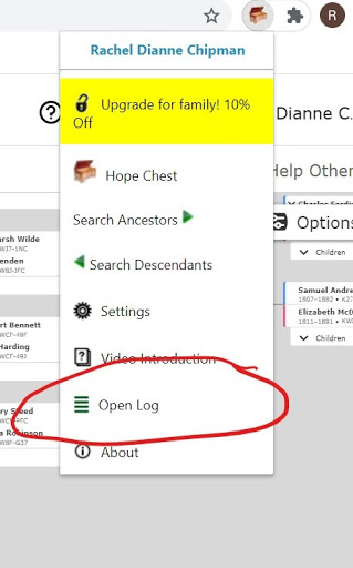 Open Log menu